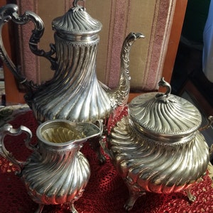 STUNNING Antique 1880s French All Sterling Silver Tea Coffee Pot Set 3pc 1,6 Kg