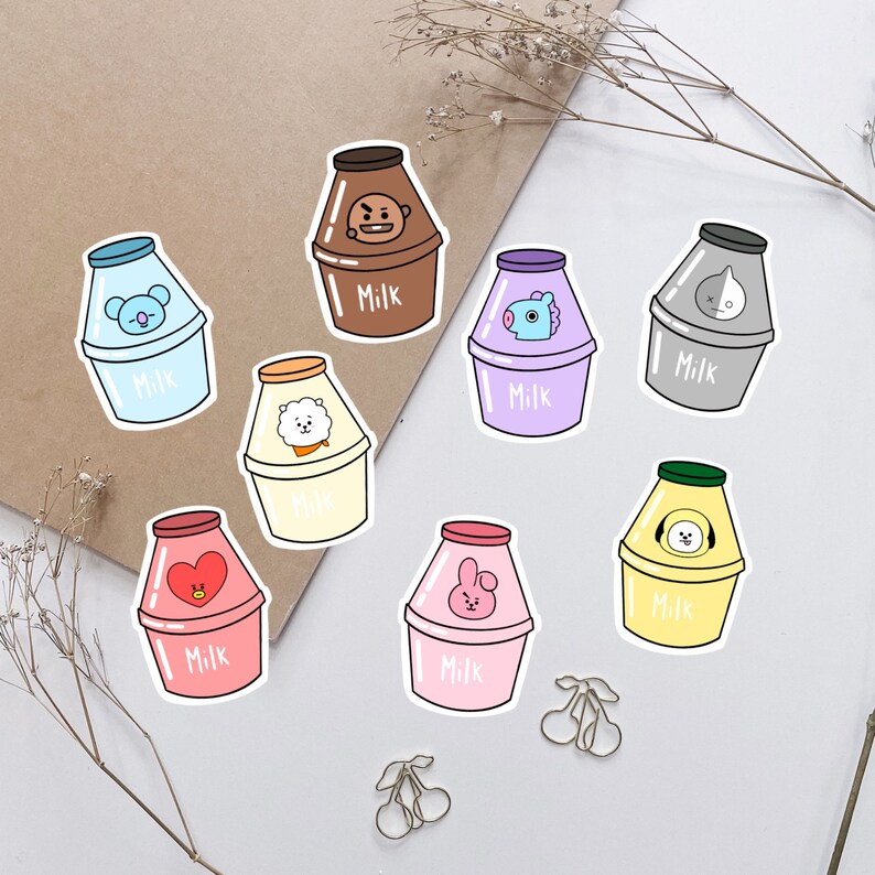 bt21 korean banana milk stickers bts stickers die cut etsy