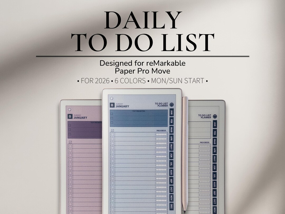 Daily to Do List Planner for Remarkable Paper Pro Move | 2026 Checklist ...