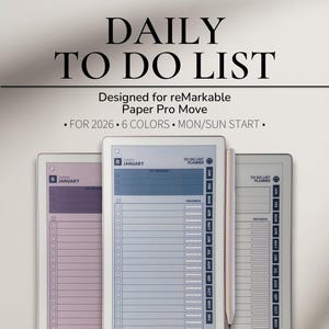 Planilha de Tarefas Diárias para reMarkable Paper Pro Move | Modelo de Checklist 2026 | Planejador de Produtividade com Prioridades e Anotações