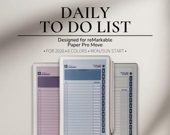 Daily To Do List Planner for reMarkable Paper Pro Move | 2026 Checklist Template | Productivity Planner with Priorities and Notes
