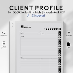 Carnet de profil client pour BOOX Note Air | Planificateur numérique de prise en charge et de suivi des clients | Modèle de document commercial | Téléchargement instantané