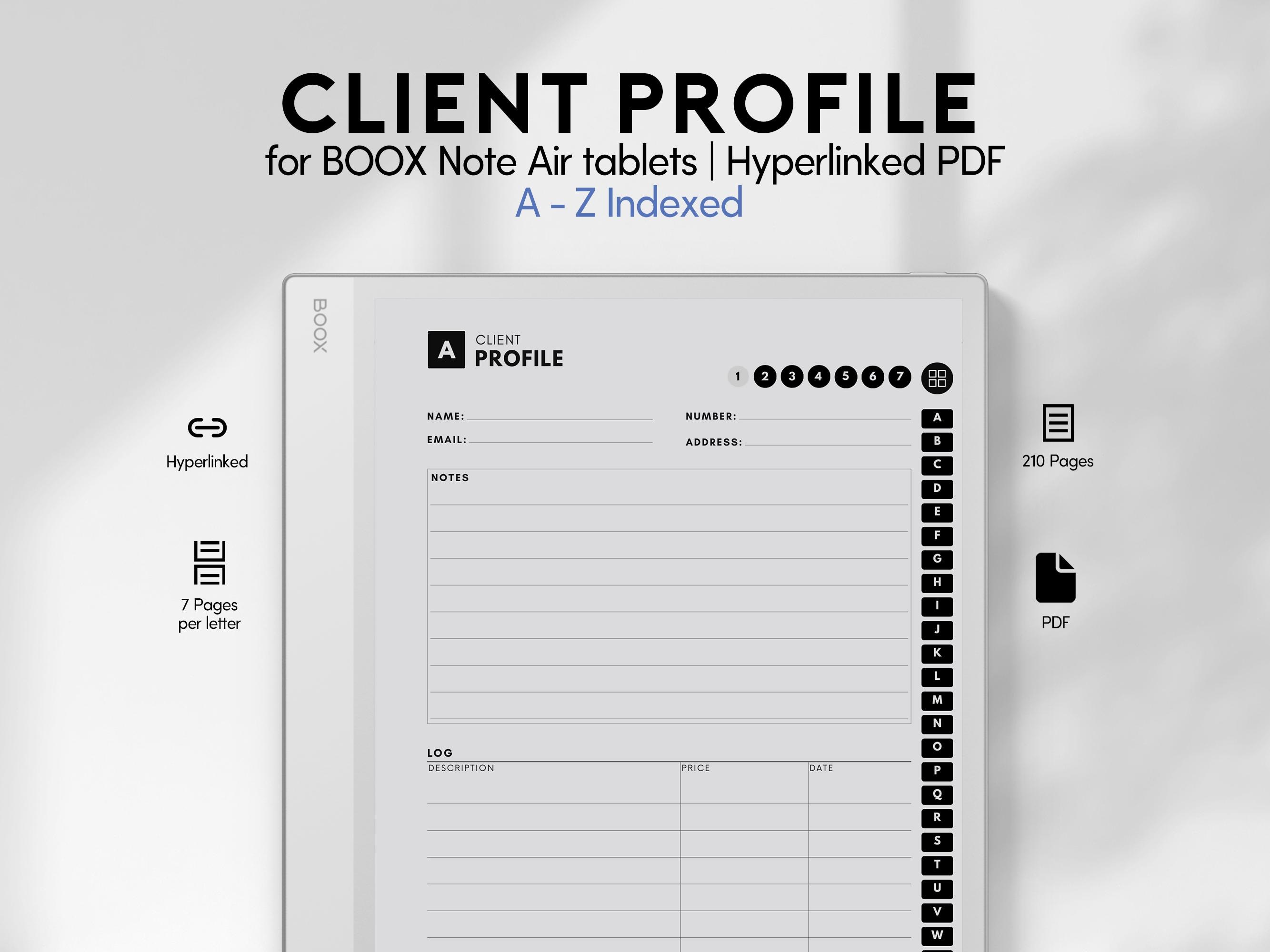 Client Profile Book for BOOX Note Air | Digital Client Intake & Follow ...