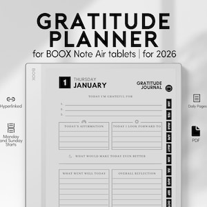 Gratitude Journal 2026 for BOOX Tablets | Daily Reflection Prompts Digital PDF | Mindfulness Journal E-Ink Note Air 3 image 1