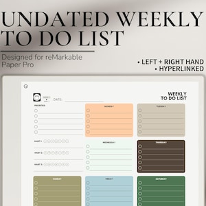 Undated Weekly To Do List Planner for reMarkable Paper Pro | Digital Task Tracker | Project Planner Checklist | Weekly Task List Schedule