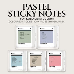 Szablon planera z pastelowymi karteczkami samoprzylepnymi do Kobo Libra Colour | Hiperłącza w formacie PDF | Cyfrowe strony Post-it | Szablon do zrzutu pamięci i listy zadań