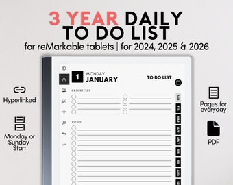 To Do List for 3 Years reMarkable 2 | Task List | Digital Organizer | Check List | Task Triage | Priority List | reMarkable 1 & 2 Template