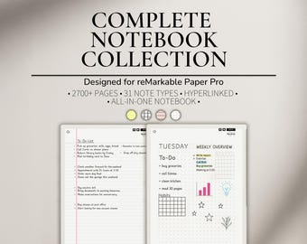 Complete Notebook Collection for reMarkable Paper Pro | Multicolor Premium Notebook | Lined Graph Paper | Grid Notebook | Cornell Template
