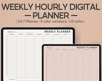 Weekly Hourly Digital Planner | 24/7 Weekly Planner | compatible with Goodnotes | Hourly Agenda | Time Blocking Template | Planner PDF