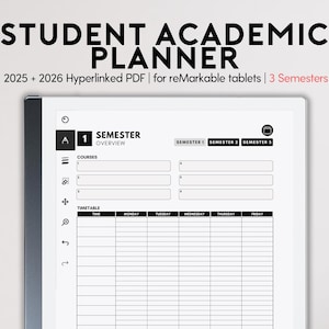 Student Academic Planner for remarkable 2 | Midyear Academic Hyperlink PDF fits remarkable | Daily Organizer Minimalist School Planner