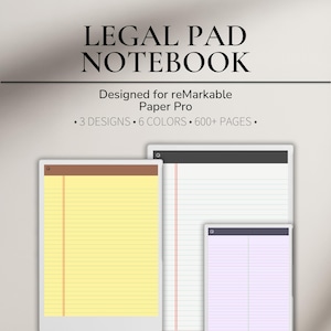 reMarkable Paper Pro用リーガルパッドノート | イエローリーガル用紙 | マルチカラー100ページノート | 罫線入りグラフ用紙 | ノートテンプレート