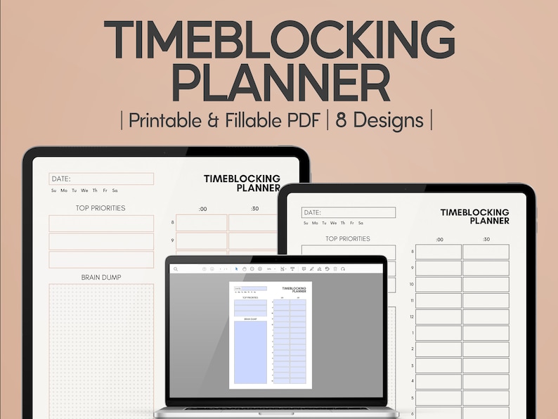 Timeblocking Printable and Fillable PDF Time Block Journal Daily