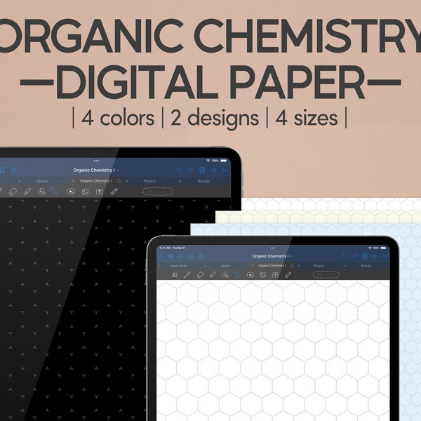 Organische Chemie Digital Paper | Vorlagen für Notizen für Studenten | Hexagon Papier | Digitale Vorlage