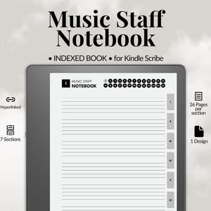 Notatnik dla personelu muzycznego dla Kindle Scribe | Notatnik cyfrowy | Szablon nut | Robienie notatek | Minimalistyczny dziennik | Papier do notatek