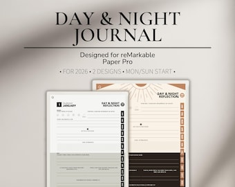 Day and Night Gratitude Journal for reMarkable Paper Pro | 2026 Five Minute Journal | Reflection CBT Planner | Self Care Journal