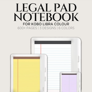 Legal Pad Notebook for Kobo Libra Colour | Colored Notebook Templates | 100 Pages Lined, Graph, Split View Styles