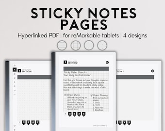 Páginas de notas adhesivas para reMarkable 2 / Plantilla de notas adhesivas digitales con hipervínculos / Notas de cuadrícula de puntos / Notas rayadas / Volcado de ideas / Notas digitales