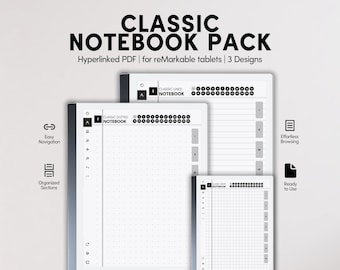 Pacchetto di quaderni classici per reMarkable 2 / Pacchetto di quaderni digitali / Righe con margine / A quadretti puntinati / Diario minimalista / Per prendere appunti