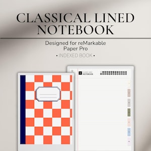 Carnet de notes classique avec lignes pour papier reMarkable Pro | Carnet numérique style composition | Modèle PDF indexé avec hyperlien