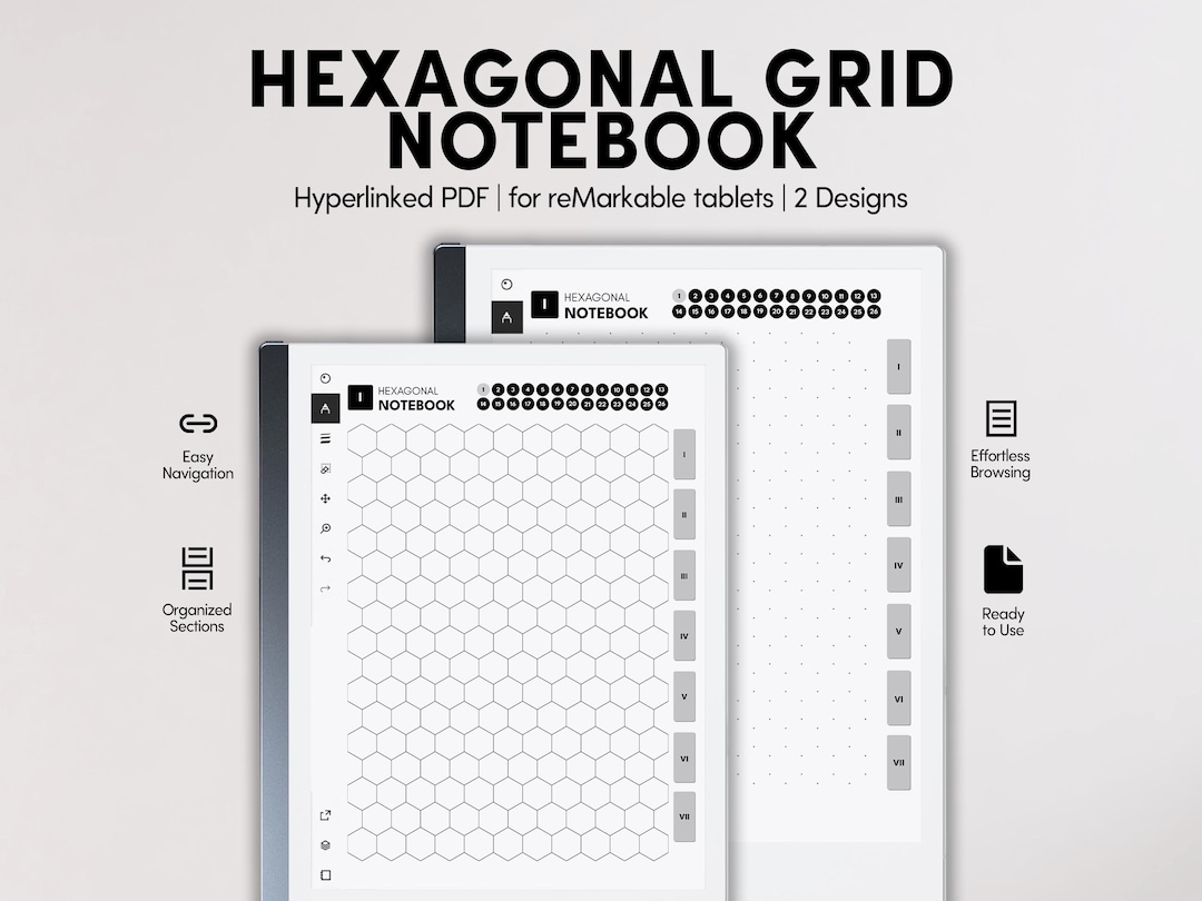 Hexagonal Grid Notebook for Remarkable 2 | Digital Notebook | Hex Grid ...