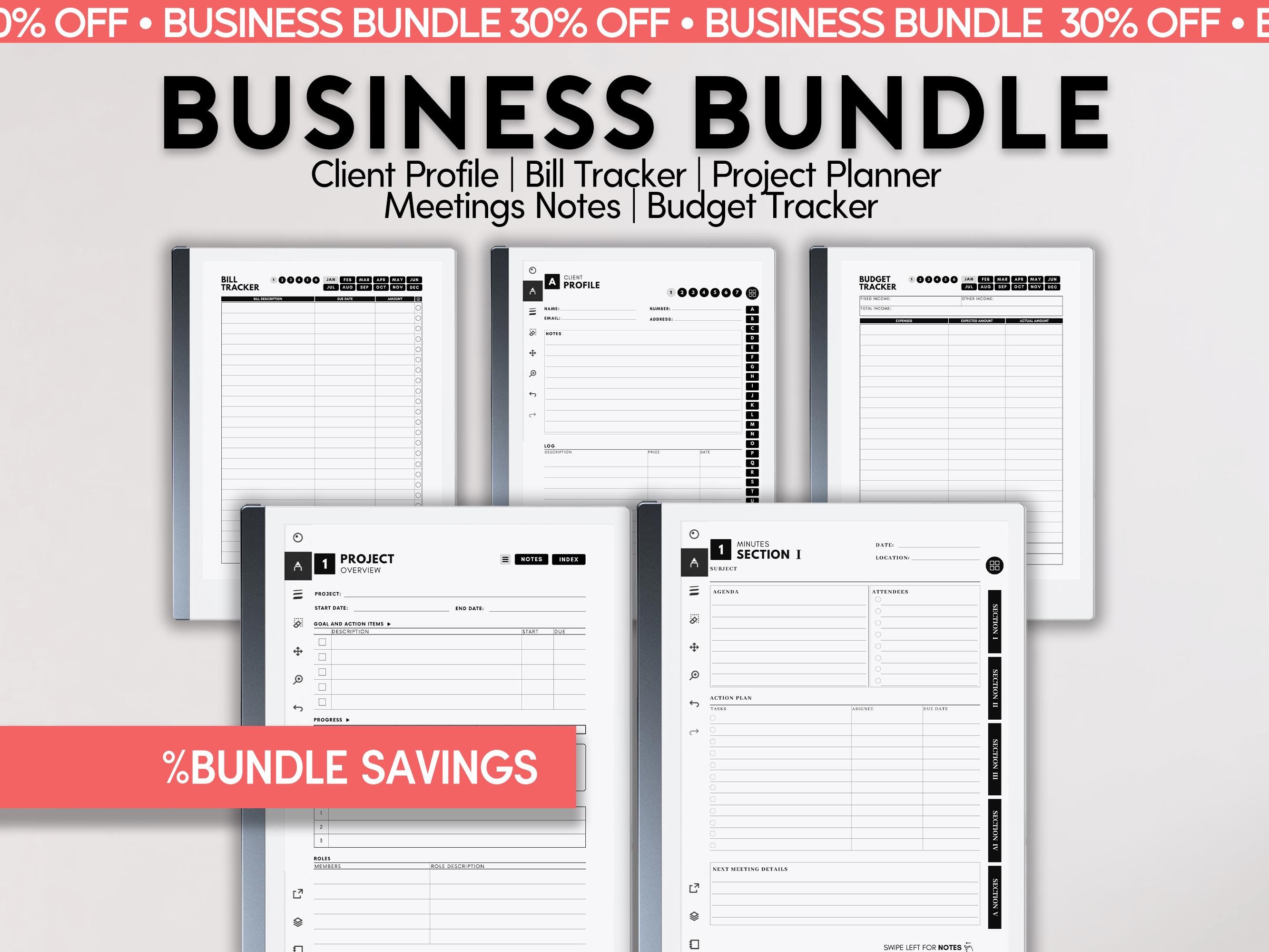 Business Bundle Templates | for reMarkable 2 | Records Planner templates | Client Management | Business Organizer | Bill Payment Tracker