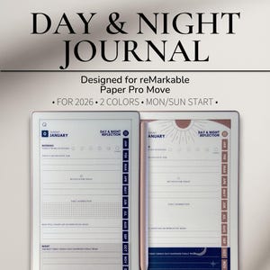 2026 Day & Night Reflection Journal for reMarkable Paper Pro Move | Morning Evening Gratitude Template Digital PDF | Mindfulness Planner