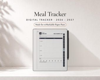 Monitoraggio dei pasti per reMarkable Paper Pure / Registro giornaliero di alimentazione e idratazione datato 2026-2027 / Pasti, spuntini e acqua / Agenda con collegamenti ipertestuali in formato PDF