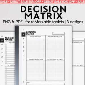 Decision Matrix | fits reMarkable 2 | Eisenhower Matrix | Priority Table for Task Productivity | Action Planner | Urgency Matrix