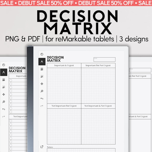 Decision Matrix | reMarkable 2 template | Eisenhower Matrix | Priority Table for Task Productivity | Action Planner | Urgency Matrix