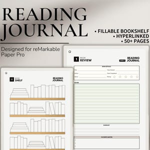 Diario di lettura per reMarkable Paper Pro / Recensione di libri da scaffale da 50+ pagine / Tracker di biblioteca digitale / Modello di registro di lettura / Tracker di libri
