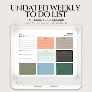Undated Weekly To-Do List Planner for Kobo Libra Colour | Digital Task Tracker & Project Checklist | Weekly Goals and Notes Template PDF