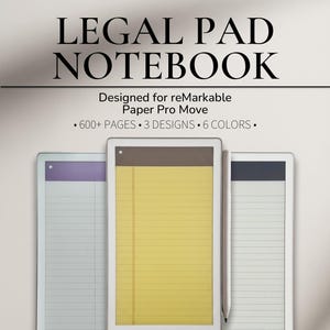 Legal Pad Notebook Template for reMarkable Paper Pro Move | Yellow Legal Paper | 100 Page Lined, Graph & Split Layouts | Notebook Template