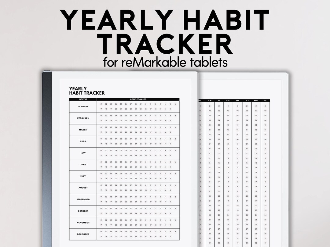 Yearly Habit Tracker | Fits Remarkable 2 Template | Goal Tracker ...