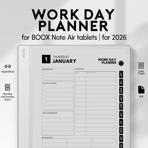 BOOX Note Air 2026用ワークデイプランナー | プロフェッショナルなタイムブロッキングデジタルPDF | 生産性向上プランナー E-Inkタブレットテンプレート
