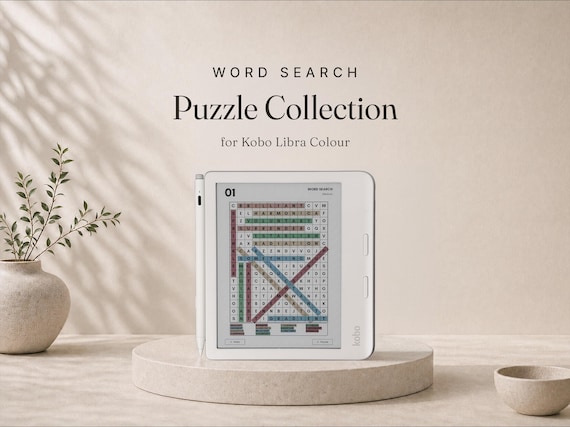 300 Word Search Puzzles for Kobo Libra Colour | Easy Medium Hard | Solve on Your Kobo | Tap to Any Puzzle