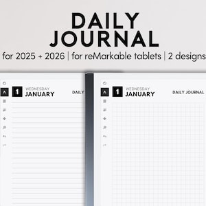 Daily Journal for reMarkable 2 | 2025-2026 Hyperlinked Journal PDF |  Daily Notes | Digital Journaling | Daily Planner Bundle