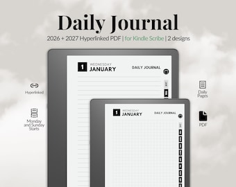 Daily Journal for Kindle Scribe | 2026-2027 Hyperlinked Daily Journal PDF | Reflection & Task Planner | Digital Journal Planner Bundle