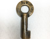 Texas Mexican Railway Railroad RR OBSOLETE Vintage Brass Hollow Barrel Lock Key