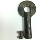 AT SF Railway Railroad Obsolete Vintage Brass Hollow Barrel Lock Key - SLAYMAKER, Serial Number