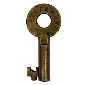 NYLE&W RR New York Lake Erie and Western Railroad Brass Hollow Barrel Switch Key • Wilson Bohannan • Railway Train Antique Collectible