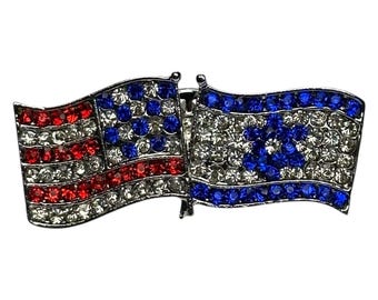 Broszka z kryształkami, flaga USA i Izraela, przypinka do klapy, patriotyczne wsparcie dla żydowskiej solidarności, 1,5 cala