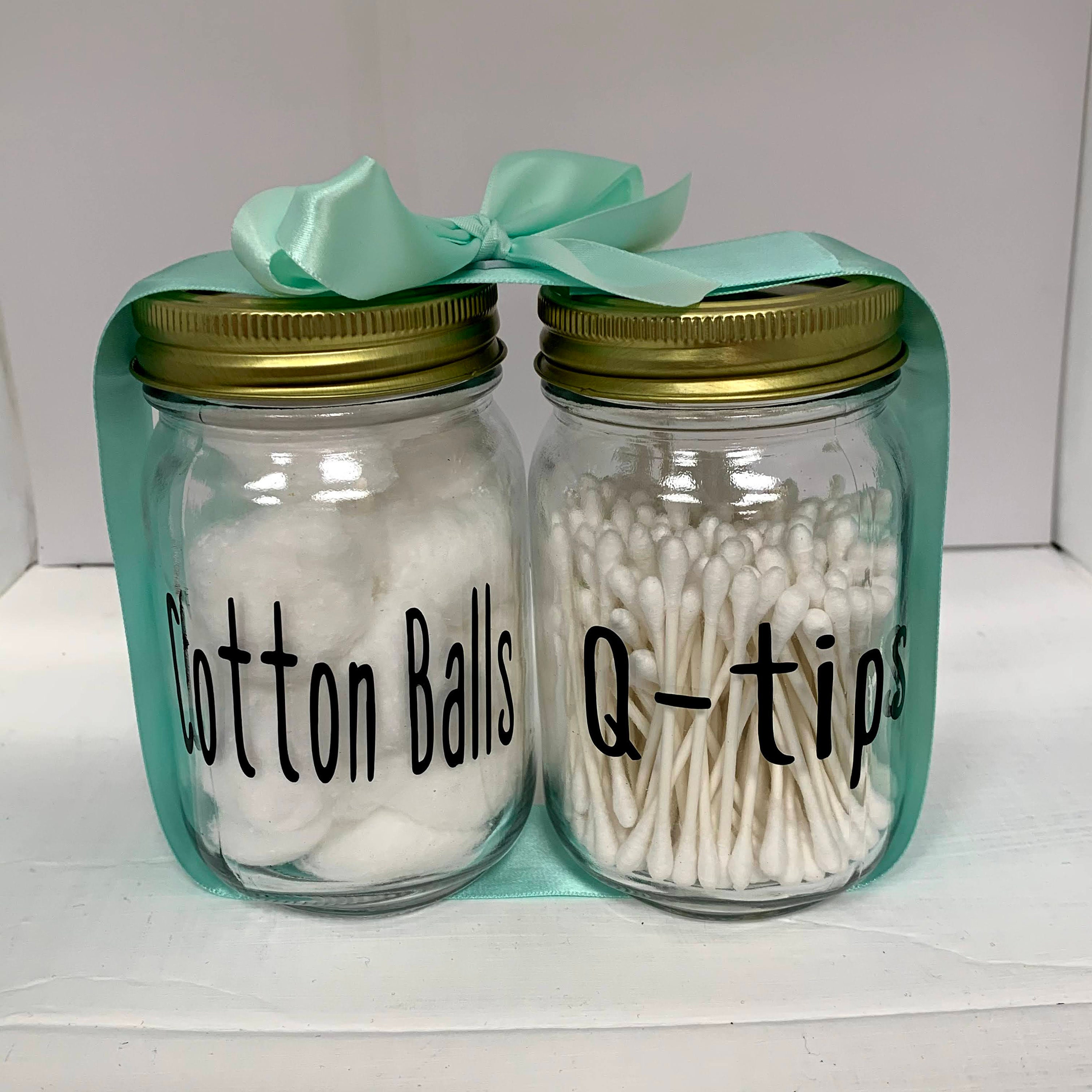 QTip and Cotton Ball holder / Glass jars holding qtips and Etsy