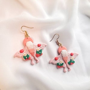 Strawberry Moth | Cottagecore Polymer Clay Earrings