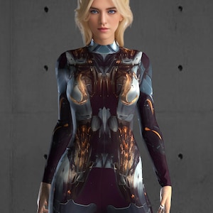 Futuristic Cyborg Armor Costume, Robotic Cyberpunk Clothing, Dancing Performance Costume, Halloween Robot Costume, Burning Man Bodysuit A143
