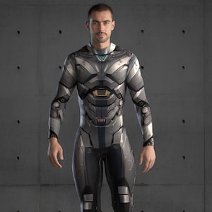 Knight Bodysuit Costume Men, Exoskeleton Robot Costume, Rave Party Bodysuit Men, Halloween Armor Bodysuit Costume A102M