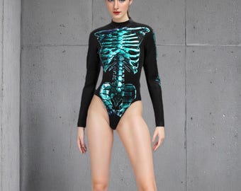Halloween Skeleton Bodysuit, Rave Festival Outfit