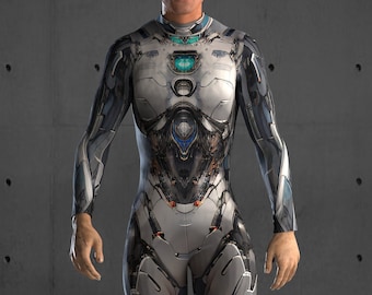 Traje de robot plateado, disfraz de fiesta para hombre, armadura de Halloween