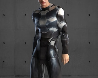 Black & Silver Space Armor Costume, Festival Rave Bodysuit (Custom Fit)