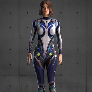Halloween Cyber Costume Women(Custom Fit Available), Clothing, Rave Outfit, Robot Cosplay, Burning man clothing A104