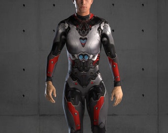 Cyborg Armor Bodysuit, Silver Robot Costume, Rave Festival Outfit (Custom Fit)